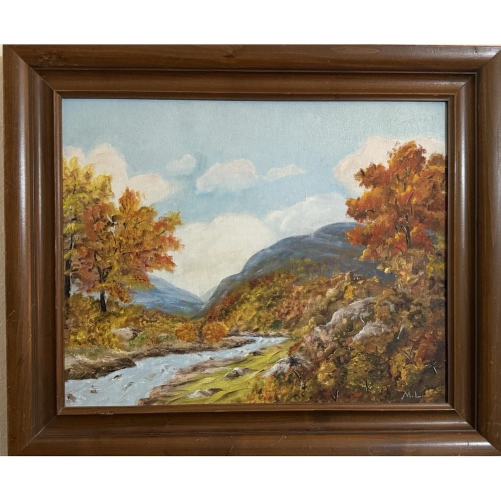 Vintage M.L. Original Signed Landscape River‎ Oil Painting Texas Hill Country